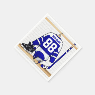 Personalisiertes blaues und weißes Eis-Hockey Serviette