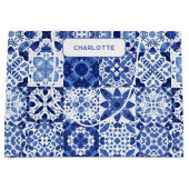 Personalisiertes blaues und weißes Mittelmeer Große Geschenktüte (Vorderseite)