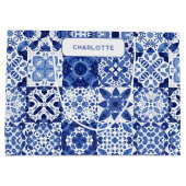 Personalisiertes blaues und weißes Mittelmeer Große Geschenktüte (Rückseite)