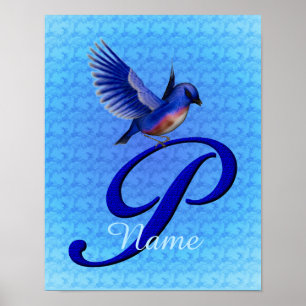 Personalisiertes Blaues-Vogel-Monogramm Anfangsbuc Poster