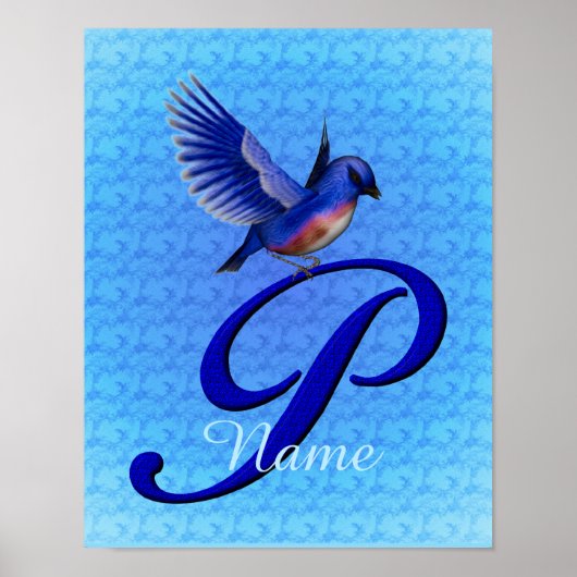 Personalisiertes Blaues-Vogel-Monogramm Anfangsbuc Poster (Vorne)
