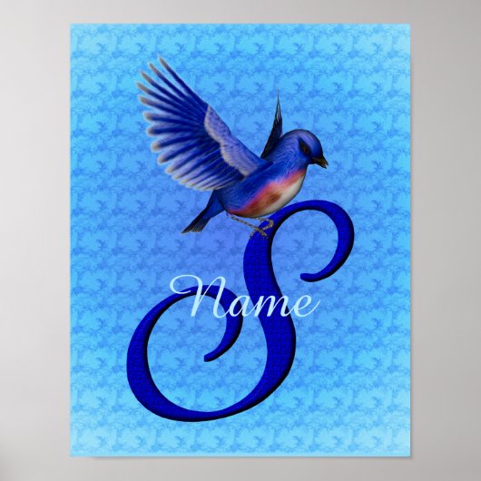Personalisiertes Blaues-Vogel-Monogramm Anfangsbuc Poster (Vorne)