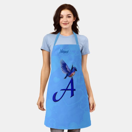 Personalisiertes Blaues-Vogel-Monogramm Initiale A Schürze (Getragen)