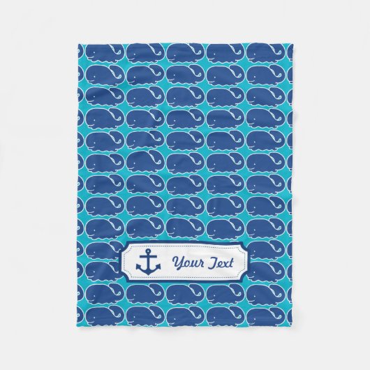 Personalisiertes blaues Whale-Preppy-Muster Fleecedecke (Vorderseite)