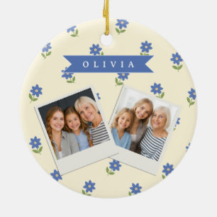 Personalisiertes blaues Wildblumen-Muster Namensge Keramik Ornament