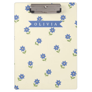 Personalisiertes blaues Wildblumen-Muster Namensge Klemmbrett