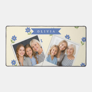 Personalisiertes blaues Wildblumen-Muster Namensge Schreibtischunterlage