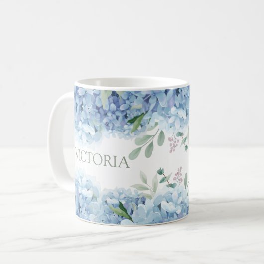 Personalisiertes Blaulauchblauer Hydrangea Kaffeetasse (Vorderseite Links)