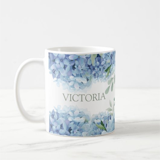 Personalisiertes Blaulauchblauer Hydrangea Kaffeetasse (Links)
