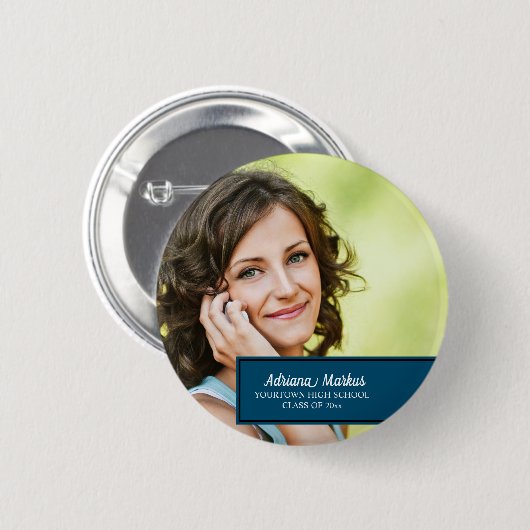 Personalisiertes Blue Abschluss School Year Foto Button (Vorne & Hinten)