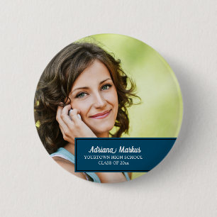 Personalisiertes Blue Abschluss School Year Foto Button