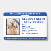 Personalisiertes Blue Allergy Alert Service Dog Fo Ausweis (Vorderseite)