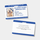 Personalisiertes Blue Allergy Alert Service Dog Fo Ausweis (Vorder- & Rückseite)