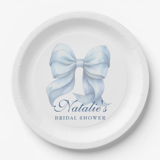Personalisiertes Blue Bow Brautparty Extravagant Pappteller (Vorderseite)