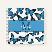 Personalisiertes Blue Butterfly Monogram Sketchboo Notizblock (Vorderseite)