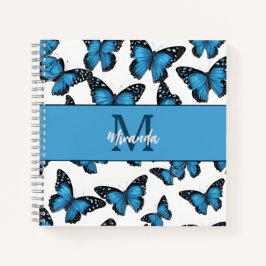 Personalisiertes Blue Butterfly Monogram Sketchboo Notizblock