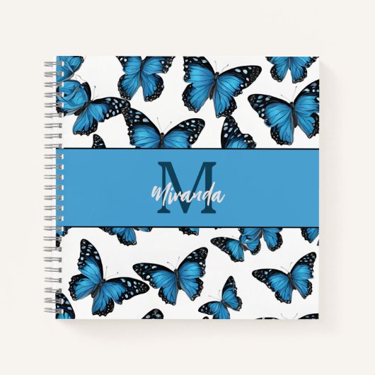 Personalisiertes Blue Butterfly Monogram Sketchboo Notizblock (Vorderseite)
