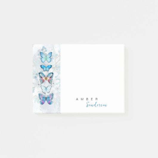 Personalisiertes Blue Butterfly Panel Post-it Klebezettel (Vorderseite)