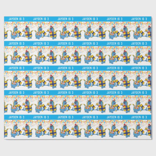 Personalisiertes Blue Dragon Birthday Wrapping Pap Geschenkpapier (Flach)