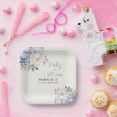 Personalisiertes Blue Floral Boy Baby in Blütendus Pappteller (Party)