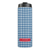 Personalisiertes Blue Gingham Monogramm Thermosbecher (Vorderseite)