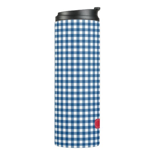 Personalisiertes Blue Gingham Monogramm Thermosbecher (Nach links gedreht)