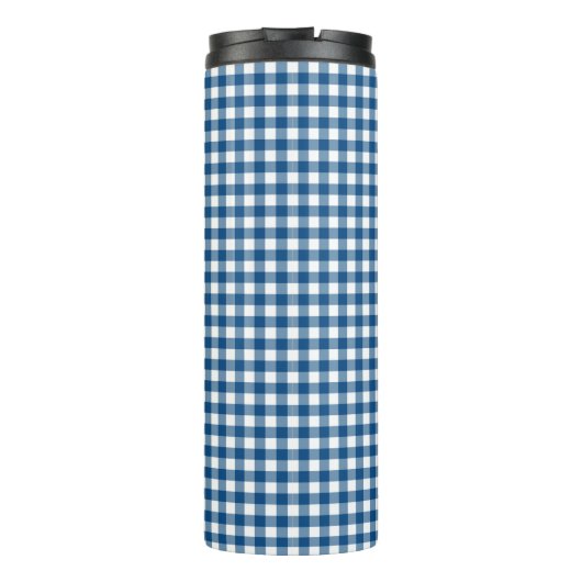Personalisiertes Blue Gingham Monogramm Thermosbecher (Rückseite)