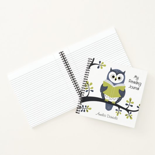 Personalisiertes Blue & Green Owl Reading Journal Notizblock (Innenseite)