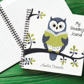 Personalisiertes Blue & Green Owl Reading Journal Notizblock