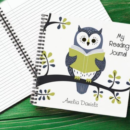 Personalisiertes Blue & Green Owl Reading Journal Notizblock