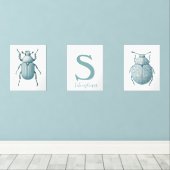 Personalisiertes Blue Insect Käfer Bug Boys Room Bilderwand Sets (Holzboden)