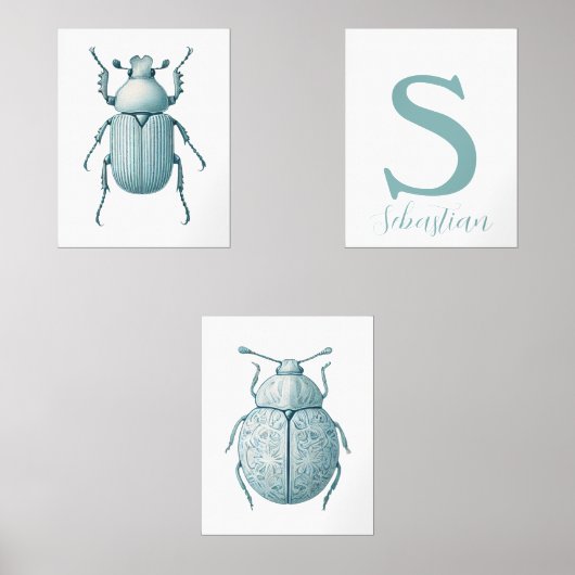 Personalisiertes Blue Insect Käfer Bug Boys Room Bilderwand Sets (Vorderseite)
