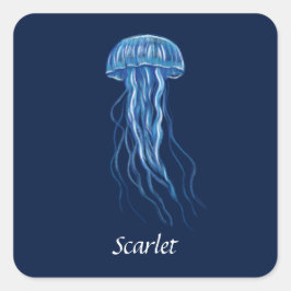 Personalisiertes Blue Jellyfish-Illustrationsdesig Quadratischer Aufkleber