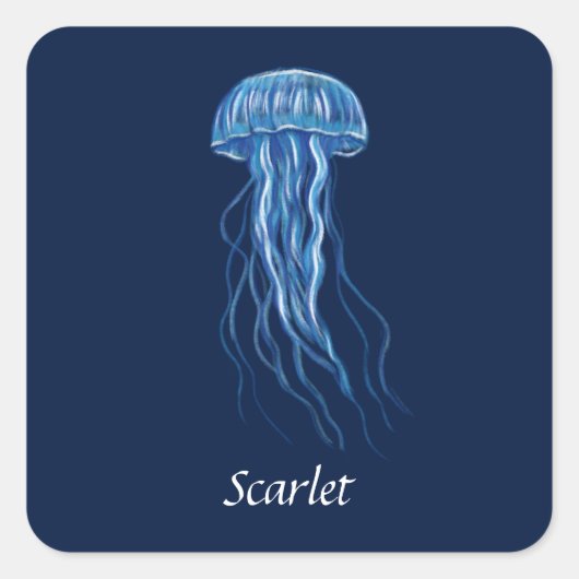 Personalisiertes Blue Jellyfish-Illustrationsdesig Quadratischer Aufkleber (Vorderseite)
