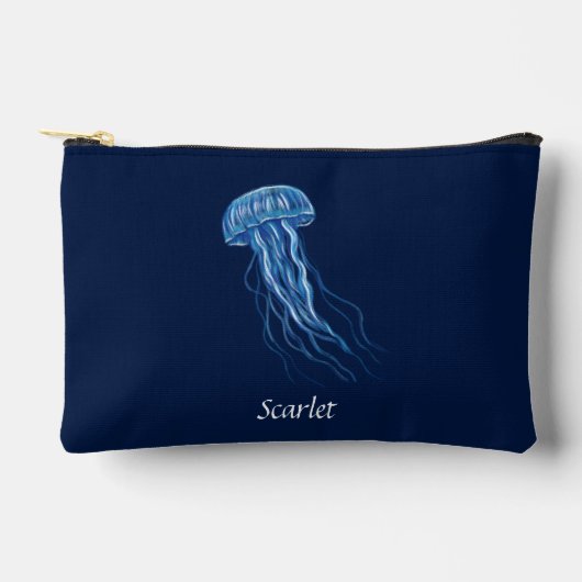 Personalisiertes Blue Jellyfish-Illustrationsdesig Zubehörtasche (Vorderseite)