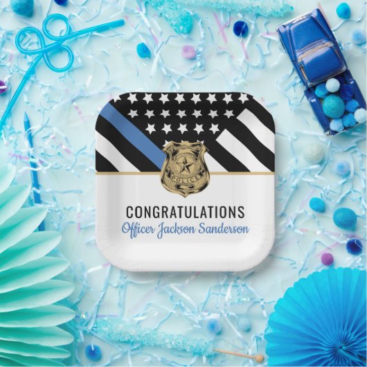 Personalisiertes Blue Line Police Retirement Party Pappteller (Party)