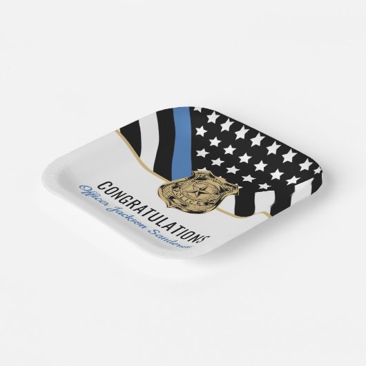 Personalisiertes Blue Line Police Retirement Party Pappteller (Gewinkelt)