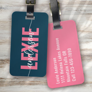 Personalisiertes Blue Pink Monogramm Gepäckanhänger