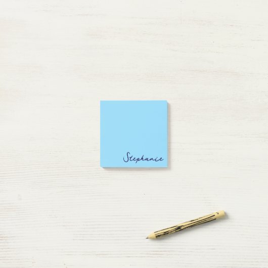 Personalisiertes Blue Script Post it Sticky Notes Post-it Klebezettel (Auf Schreibtisch)