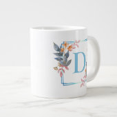 Personalisiertes Blue Square Blumen Border Monogra Jumbo-Tasse (Vorderseite Rechts)