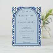 Personalisiertes Blue Tile Einladung (Stehend Vorderseite)