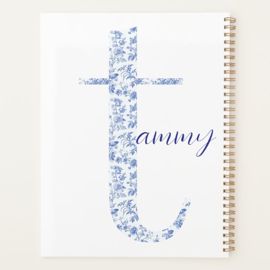 Personalisiertes Blue Toile Monogram Notebook Planer (Rückseite)