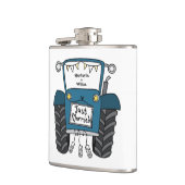 Personalisiertes Blue Tractor Country Wedding-Gesc Flachmann (Links)