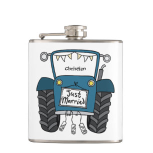 Personalisiertes Blue Tractor Country Wedding-Gesc Flachmann