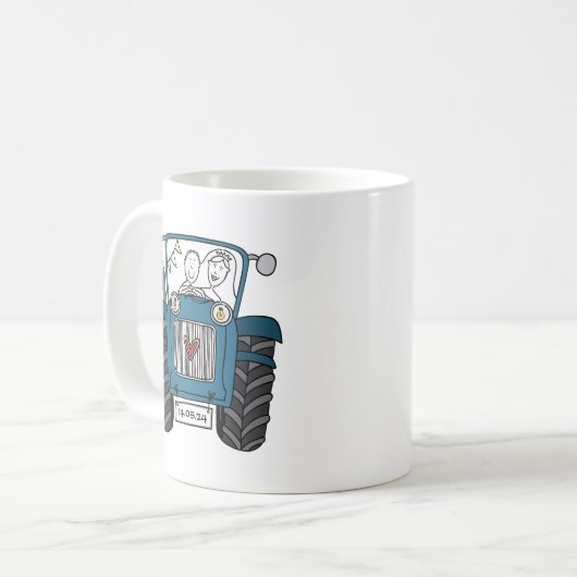 Personalisiertes Blue Tractor Country Wedding-Gesc Kaffeetasse (Vorderseite Links)