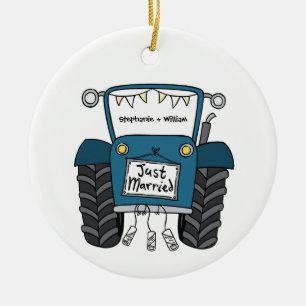 Personalisiertes Blue Tractor Country Wedding-Gesc Keramik Ornament