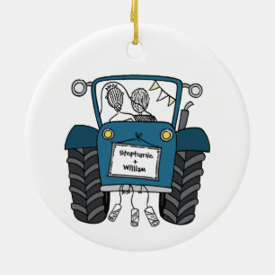 Personalisiertes Blue Tractor Country Wedding-Gesc Keramik Ornament