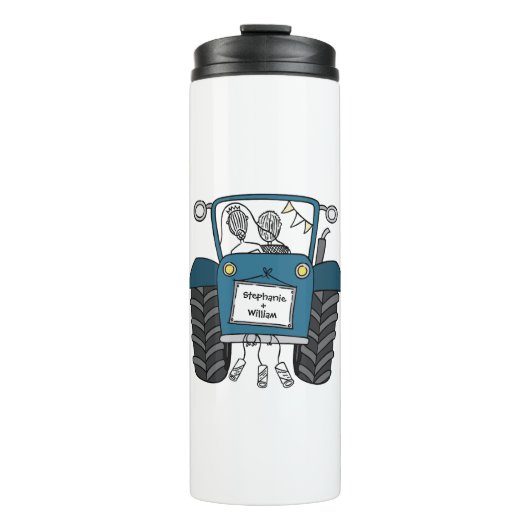 Personalisiertes Blue Tractor Country Wedding-Gesc Thermosbecher (Vorderseite)