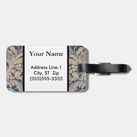 Personalisiertes Blue und Gold Damask Gepäckchen Gepäckanhänger (Rückseite horizontal)