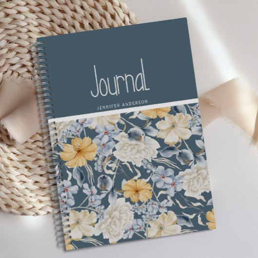 Personalisiertes Blue Yellow Creme Floral Journal Notizblock